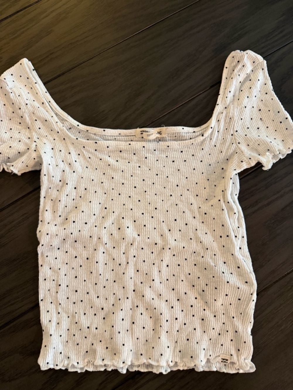 Billabong White Ribbed Square Neck Top with Black Dot Print
